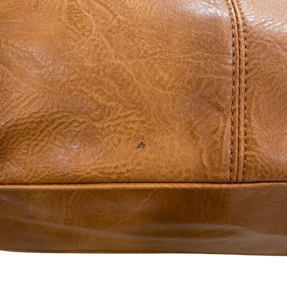 Le Miel Vegan Leather Tote Crossbody Bag Cognac Brown Large Braided Strap - Picture 6 of 14